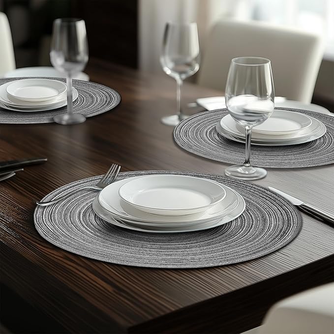 MIAOMIAO Round Placemats Set of 6 Woven Braided Place Mats(Coffee) | 14.5 Inch Cotton Polyester Braided Dining Table Decor Mats Protecting Your Table from Spills & Stains Heat Resistant