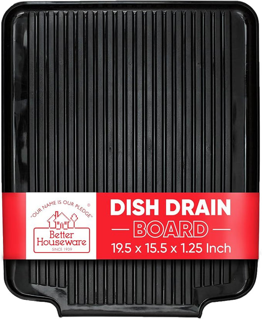 Better Houseware Drain Boards for Kitchen Counter 19.6 x 15.6 x 1.5 Black Dish Drainer Mat Shields Countertops from Water Damage