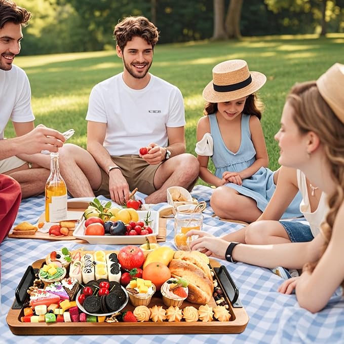 Large Wooden Charcuterie Boards with Handles, Extra Long Wood Serving Tray Platters,Rectangular BBQ Meat Cutting Cheese Board for Party Appetizers,Home & Outdoor 23.6x11.8x1.1”