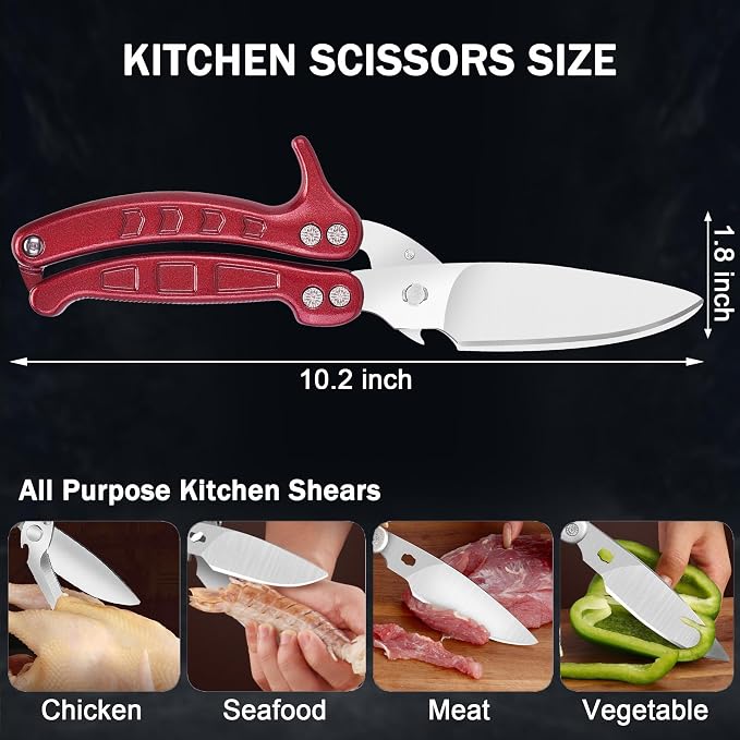 Heavy Duty Poultry Shears Kitchen for Chicken Meat Burgundy,2pc set