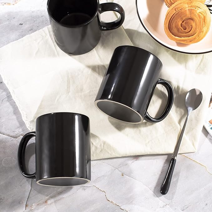 BYCNZB 12oz coffee mug set of 6 Coffee Mugs for Coffee, Tea, Cocoa, Milk（black）