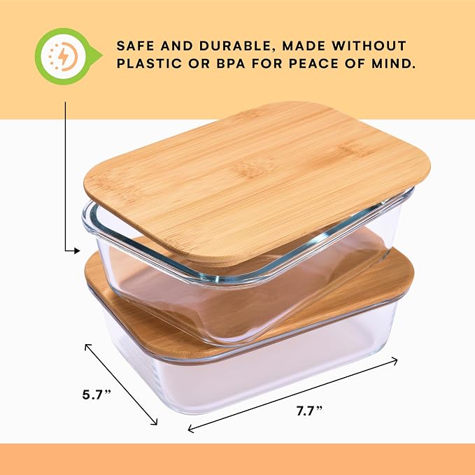 Prosumer's Choice Glass Food Storage Containers with Bamboo Lids (Pack of 2) - Stackable Meal Prep Container - Airtight Glass Food Containers with Lids - Reusable Lunch Pack - 36 Oz