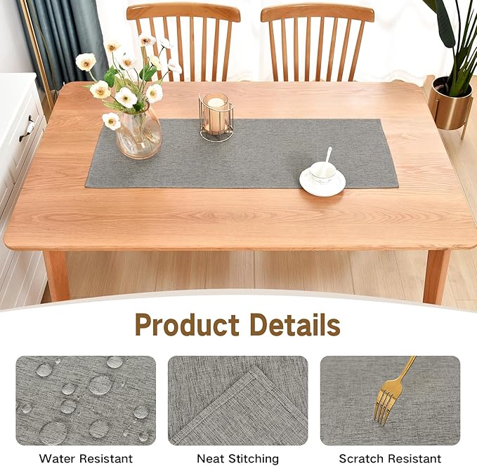 Farmhouse Rustic Table Runner Grey Faux Linen Table Runners Water Resistant Short Table Runner 36 inches for Living Room Dresser Bedroom Kitchen Dining Party 13x36 Inch
