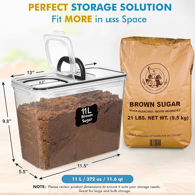 Shazo 2 PC (11L | 372 oz) Flour Sugar Storage Containers with Spout Lid & Easy Carry Handle - BPA Free Extra Large Airtight Food Storage Containers with Lids - Rice Canisters Sets for Kitchen & Pantry