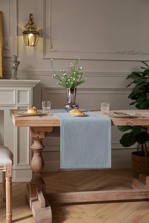 ZeeMart Burlap Style Farmhouse Table Runners 72 Inches Long, Dusty Blue Rustic Woven Dining Table Runner for Everyday Use, 14x72 Inches, Light Dusty Blue