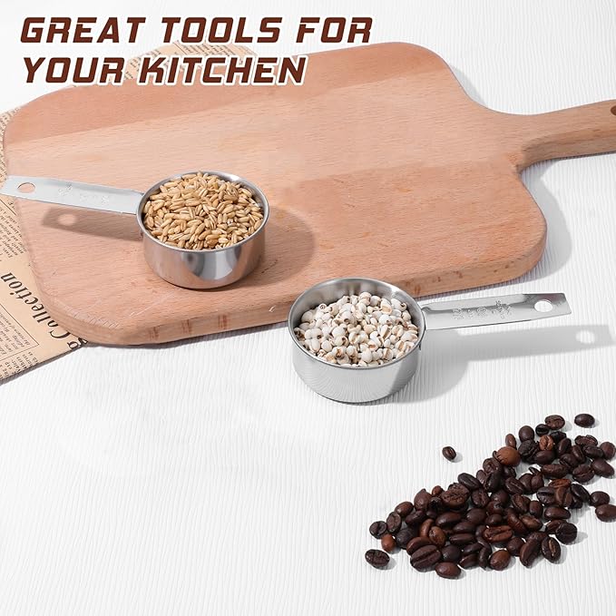 2 Pcs 1/4 Cup Stainless Steel Measuring Cup, 60 ml 2 oz Stainless Steel Measuring Cups Metal Coffee Scoop Cat Food Scoops for Wet and Dry Ingredients Cooking Baking Kitchen, Dishwasher Safe