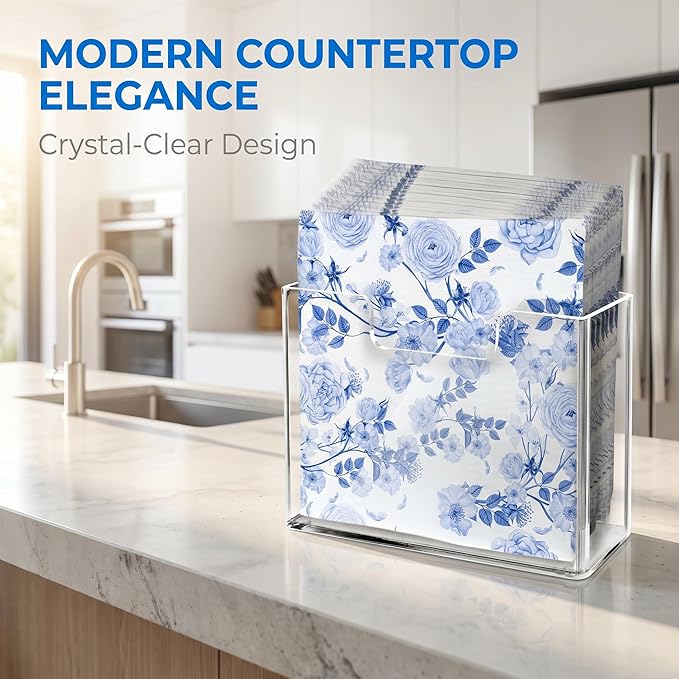 Acrylic Napkin Holder for Table – Clear Square Dispenser for Paper Napkins, Modern Square Paper Napkin Holders for Kitchen, Table Napkin Holder for Home, Hotel, Restaurant