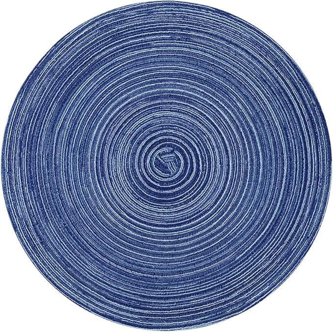 Topotdor 14 Inch Round Placemats Heat-Resistant Stain Resistant Anti-Skid Washable Polyproplene Table Mats Placemats (Set of 6, Blue)