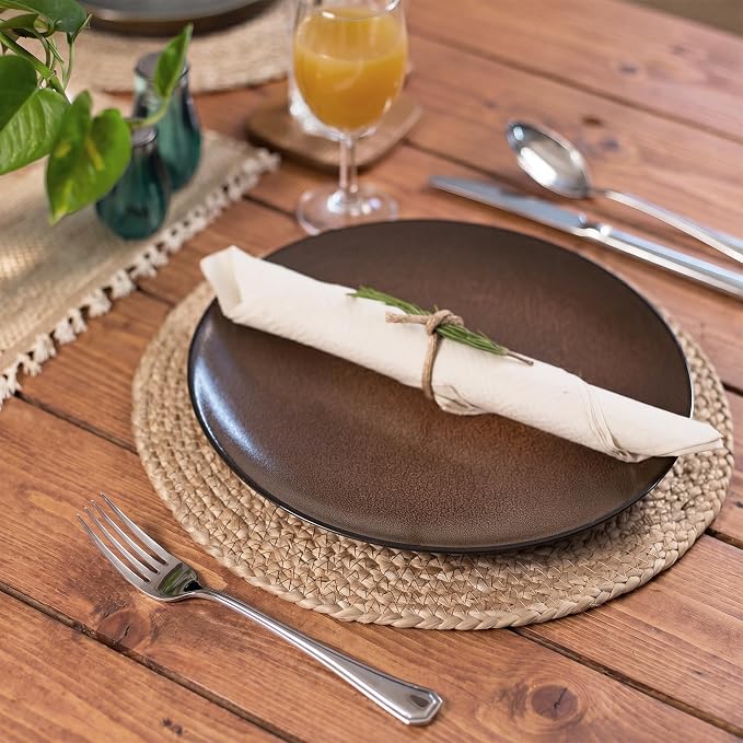 Eco Crave Natural Jute Placemats Set of 8, Round Woven Table Mats, 13 Inch Rattan Charger Plates for Dinner, Boho Farmhouse Braided Place Mats