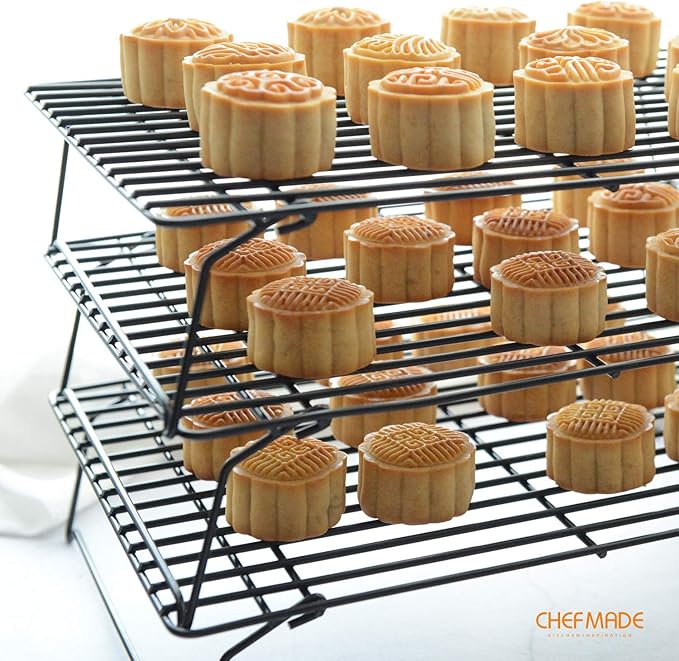 CHEFMADE Baking and Cooling Rack, 13.5-Inch Non-Stick Stackable Collapsible Rectangle Wire Rack for Oven Baking (Black)