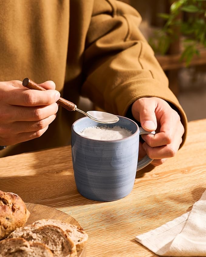 famiware Coffee Mugs Set of 4, Meteor 13 oz Ceramic Mug Cup Set with Handle for Coffee, Tea, Cappuccino, Latte, Milk, Blue Gray