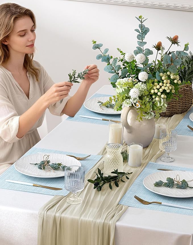 Leetaltree Soft Sky Blue Woven Placemats Set of 8 - Heat Resistant Non-Slip Place mats for Dining Table, Washable Durable PVC Vinyl Woven Table Mats(Sky Blue, 8)