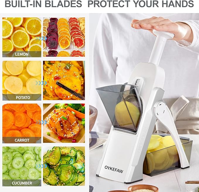 Safer Mandoline Slicer For Kitchen, Potato Slicer for Chips, Vegetable & Food Cutter, Thickness Adjustable 0.1-8 mm, Kitchen Faster Slice Artifact (Only Slicer)