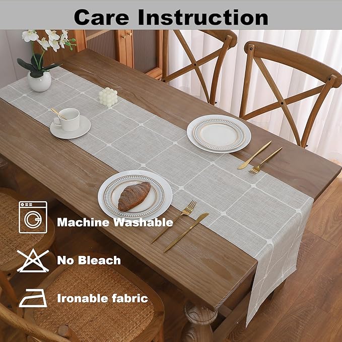 Gernaice 2PCS Boho Table Runner, Modern Plaid Cotton Linen Farmhouse Table Runners for Dresser End Coffee Table Home Decor, 24" L X 13" W Brown