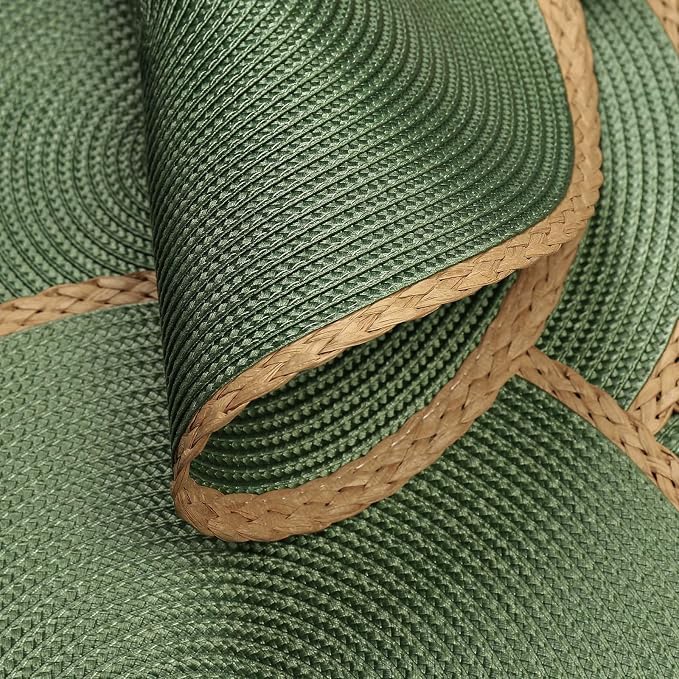 Noctiflorous Braided Round Placemats Set of 8, 15 Inch Woven Table Mats, Non-Slip Washable Thin Edge Place Mats for Kitchen Dining Table Decor (Green, 8)