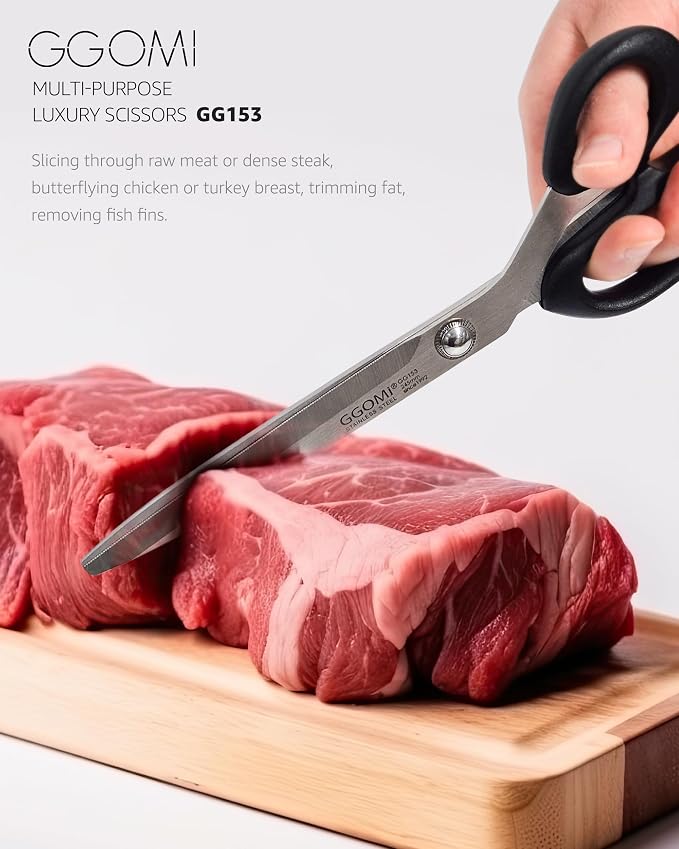 2.2T Stainless Blade Kitchen Scissors - 9.6in x 2Pack | Korean Style Sharp Heavy Duty All Purpose Kitchen Shears for Cooking Food | Barbecue Kalbi Rib Meat Cutting Dishwasher Safe (GG153, Black)
