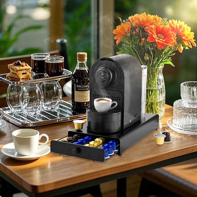 ROWISE Coffee Pod Drawer Compatible with Nespresso Original Line, Coffee Pod Holder for counter, 40 Capsules Capacity, Black