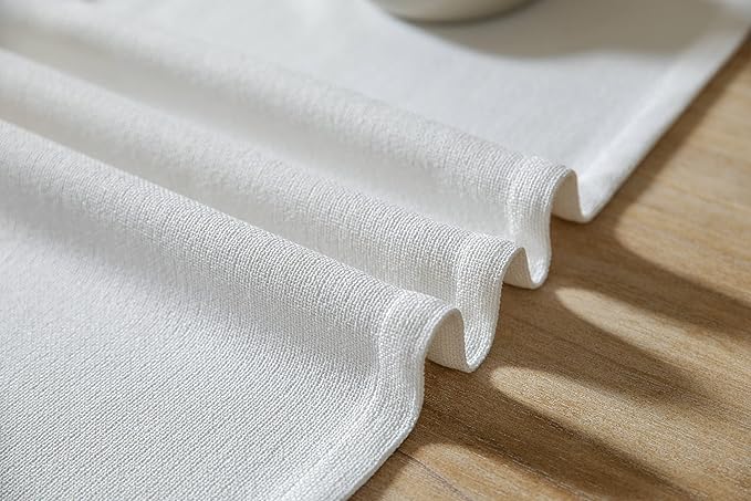 ZeeMart Burlap Style Farmhouse Table Runners 48 Inches Long, White Rustic Woven Dining Table Runner for Everyday Use, 14x48 Inches, White