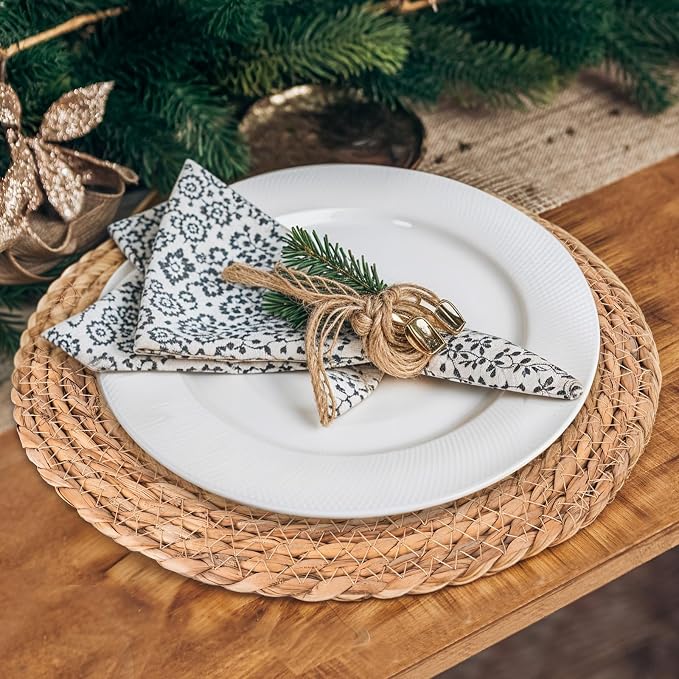 Round Woven Placemats Set of 6 | Handmade Natural Wicker Placemats for Holiday Wedding Home - Slip Heat Resistant Rattan Chargers for Dinner Plates (13 Inch)