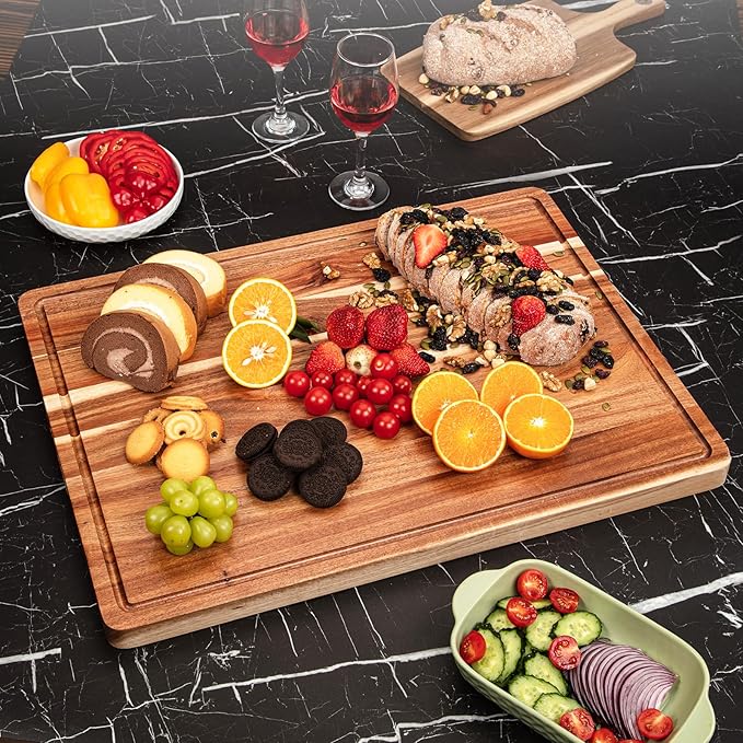 Extra Large Wood Cutting Board for Kitchen, 24" x 18" Acacia Wood Large Butcher Block Cutting Board with Juice Groove, Thick Wooden Chooping Board Carving Board for Meat Turkey Vegetables