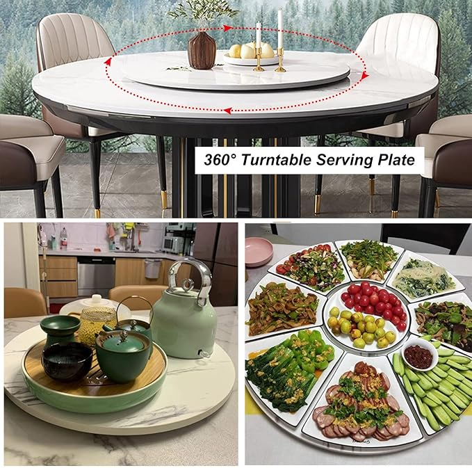360° Rotating Turntable Round Lazy Susan For Dining Table - 6 Colors Wooden Serving Tray - Sturdy And Easy Cleaning, With Base, Smooth Rotational, Kitchen Serving Plate (Color : Wood, Size : Ø90cm/3