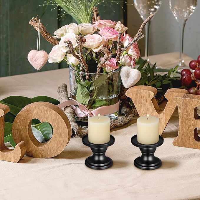 Abaodam Metal Candle Holders Set of 2, Reversible Pillar and Taper Candle Holder Stand for Fireplace, Table Centerpiece and Farmhouse Home Decor (Black)