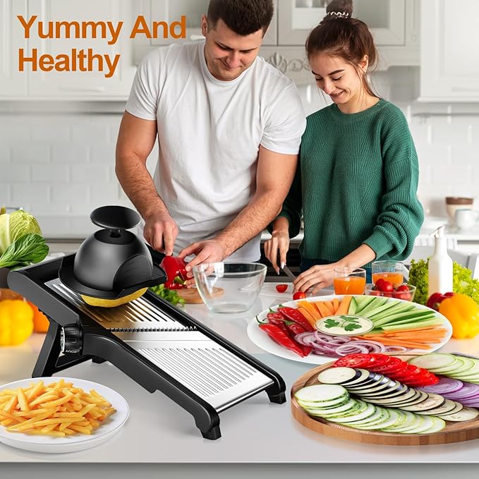 Adjustable Mandoline Slicer Mandoline Slicer for Kitchen with Cut-Resistant Gloves,Potato Slicer, Vegetable Slicer, Mandoline French Fry Cutter Stainless Steel Vegetable Chopper