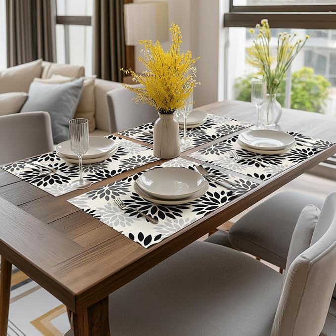 Artoid Mode Floral Vinyl Placemats Set of 4, Heat Resistant Washable Non-Slip Plastic PVC Place Mats for Party Kitchen Dining Decor