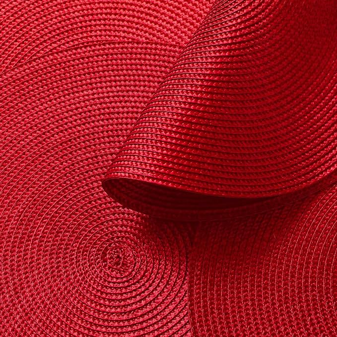 AHHFSMEI Round Placemats Set of 6 Heat Resistant Washable Non-Slip Woven Braided Table Mats for Dining Table Kitchen & Home Decor (red)