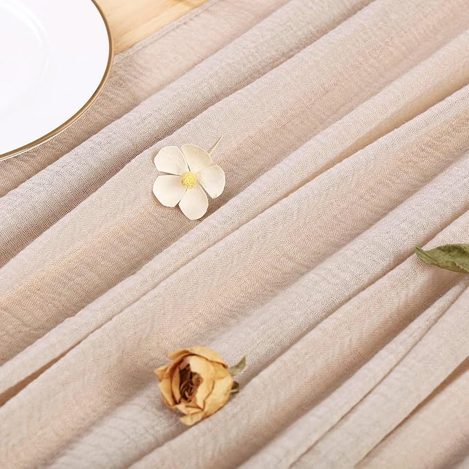 Sand Cheesecloth Table Runner 10ft Boho Gauze Sheer Table Runner for Bridal Wedding 35x120 Inches Rustic Cheese Cloth for Baby Shower Valentines Party Decorations