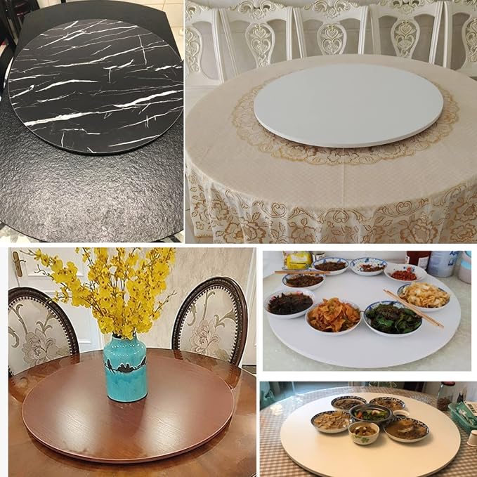 Wooden Lazy Susan Round Table Turntable, Large Dining Table Tabletop Serving Plate, 50cm~100cm, Wooden Swivel Display Tray 360°, No Need To Install, For Hotel/Family Dinner (Color : White-B, Size :