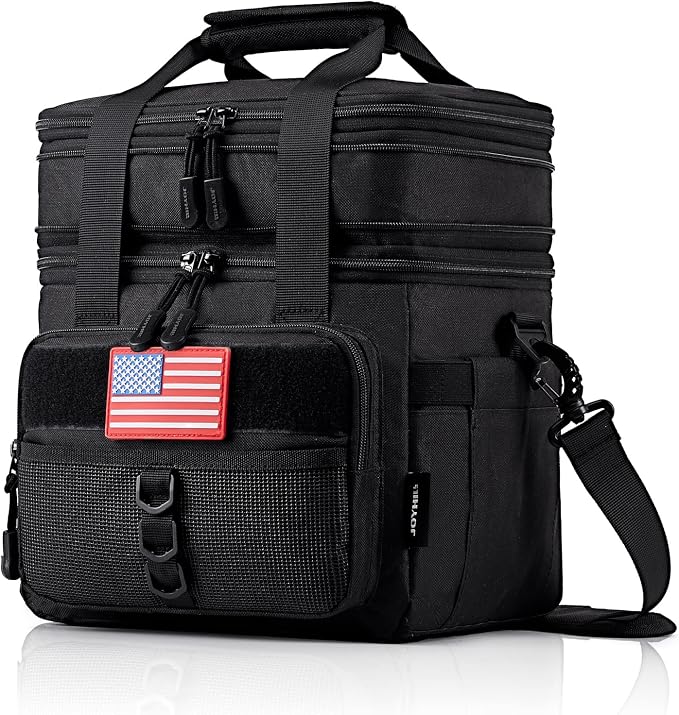 JOYHILL Lunch Box for Men 18 L & Large Expandable Double Deck Cooler Bag | Tactical, Insulated, Leakproof, and Durable Lunch Bag for Adults for Work Camping Picnic Beach Daytrip Black 24 Can