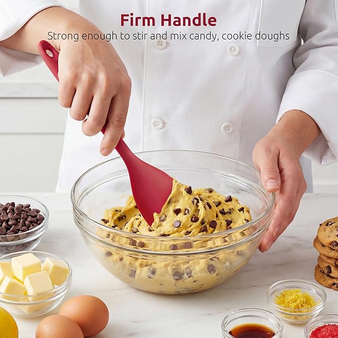 600ºF Heat Resistant Spatula Spoon: U-Taste Flexible Silicone Cooking Scoop Spoonula, Serving Mixing Scraping Food in Non-Stick Pan Cookware, Seamless Multifunctional Kitchen Utensil (Red)