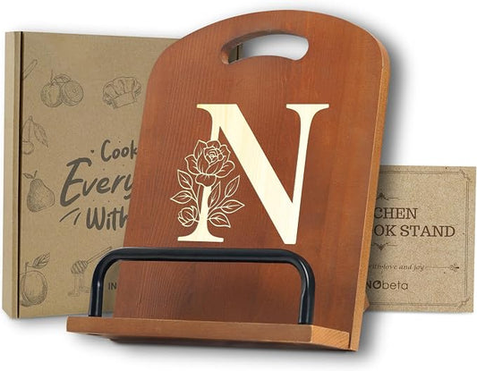 INNObeta Cookbook Stand for Kitchen Counter, Adjustable Tablet Recipe Book Holder, Perfect Gifts for Women, Mom, Grandma on Birthday, Unique Kitchen Decor, Initial N