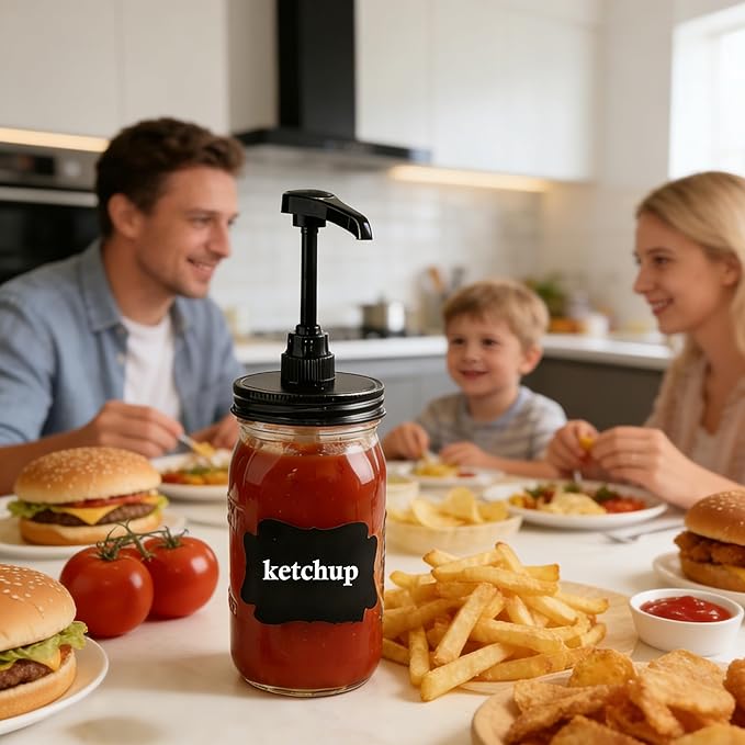 Wide Mouth Mason Jar Pump Dispenser Lid for Syrup Sauce Honey Pump Lid Coffee Syrup Lid Stainless Steel Food Grade Airtight & Leak-Proof- 4pc