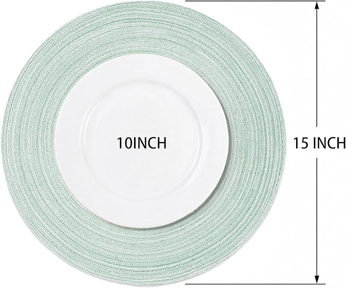 AHHFSMEI Round Braided Placemats Set of 6 Woven Table Mats for Dining Table Heat Resistant Easy to Clean Perfect for Kitchen & Home Decor (Fog Green)