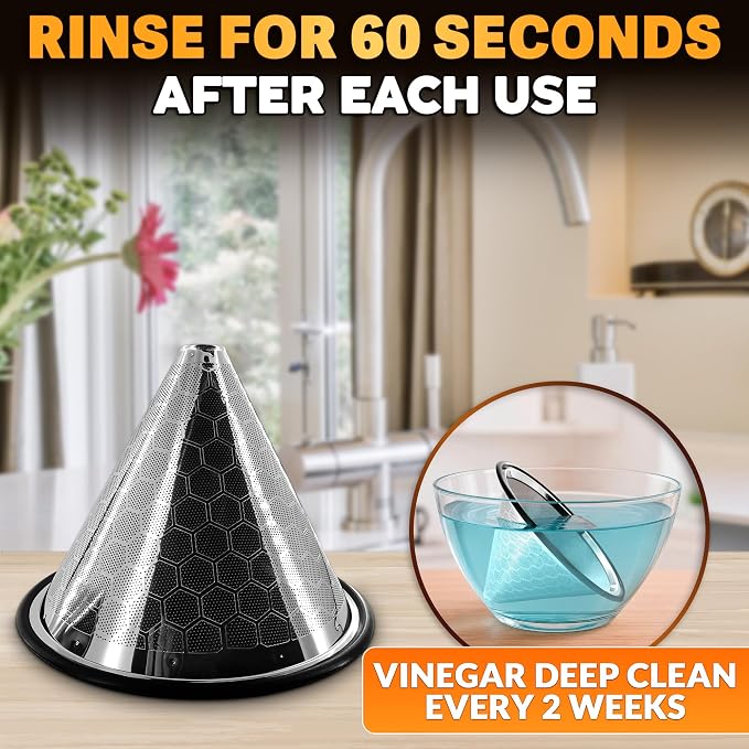 Pour Over Coffee Filter Reusable Stainless Steel - 600 Mesh Silver Cone with Black Ring for Bold, Full-Bodied Flavor, Compatible with Hario V60 & Chemex, Paperless Coffee Dripper with Cleaning Brush