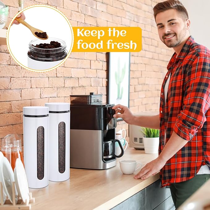 Mimorou 6 Pack Kitchen Canisters Set Airtight Coffee Sugar Tea Storage Jars with Window Glass Stainless Steel Containers with Lids for Flour Cookies Spices Grains Kitchen Decorations(White,60 oz)
