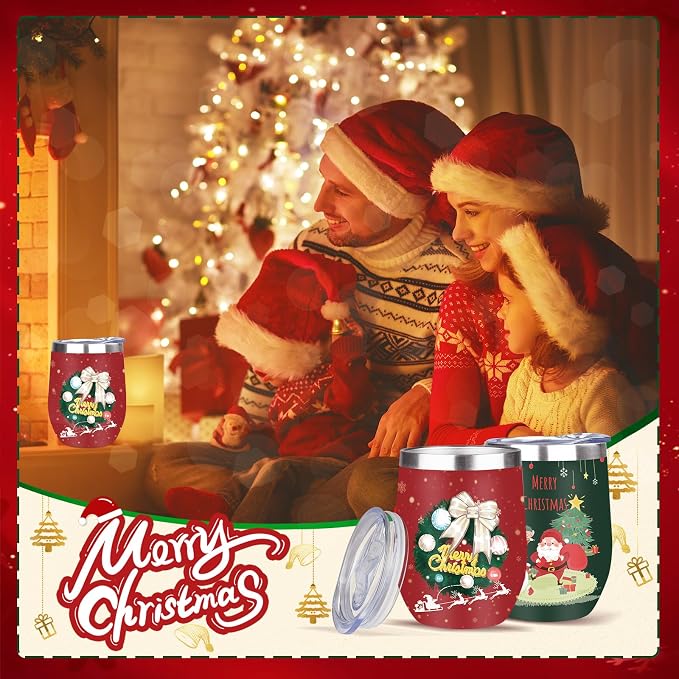 MEZMUT Christmas Wine Tumbler Unique Mom Christmas Gifts for Women Her 12oz Stainless Steel Wine Glass Christmas Cups Insulated Tumblers with Lids&Straws Double Wall Vacuum Coffee Tumbler Mugs