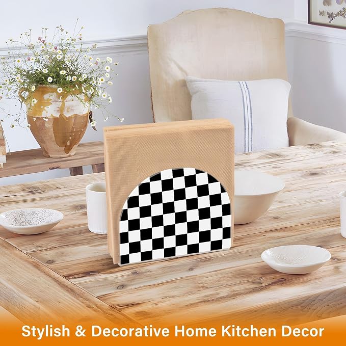 Napkin Holder Acrylic Napkin Holder for Table Kitchen Party Restaurant U Shaped Upright Napkin Dispenser Organizer Checkered Black and White