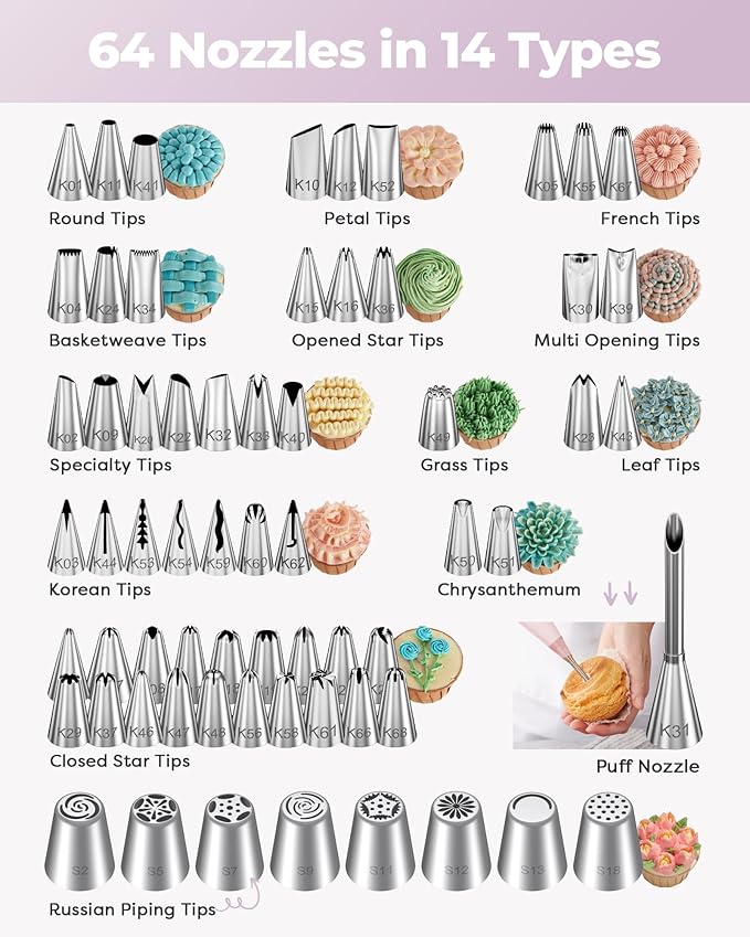 Kootek 158PCs Cake Decorating Kit, Baking Supplies Tools - Includes Cake Stand Turntable, 64 Icing Piping Tips Set, 2 Frosting Spatulas, 3 Scrapers, 50+2 Pastry Bags, Coupler, Video Tutorial, Booklet