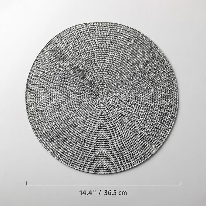 Baroyal Round Placemats Set of 8 Plastic Woven Placemats Washable Wipeable Table Mats for Dining Table Heat Resistant Non-Slip Circle Place Mats (Gray)