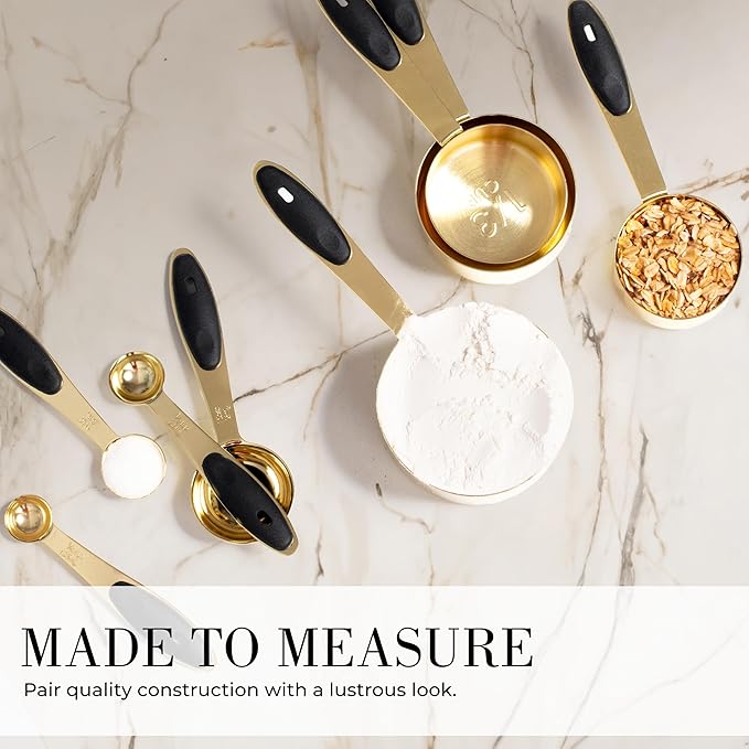 Styled Settings Black and Gold Measuring Cups and Spoons Set - 8PC Stainless Steel Measuring Spoons and Cups Set for Precise Baking & Cooking - Stylish Black and Gold Kitchen Accessories