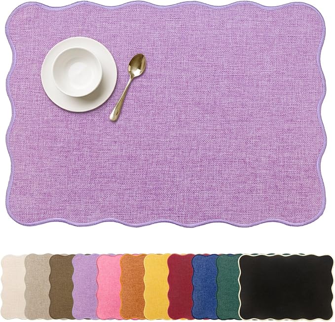 AHHFSMEI Faux Linen Placemats Set of 4 Heat Resistant Non-Slip Stain Proof Table Mats for Kitchen Dining Elegant Decor Place Mats (Purple 4)