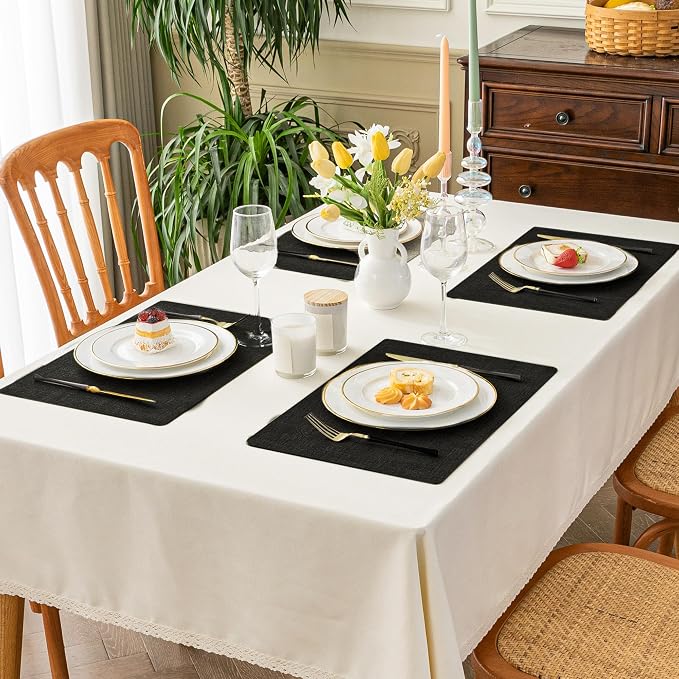 Romanstile Vinyl Placemats Set of 4, Reversible Faux Leather Heat Resistant Wipeable Table Mats, Waterproof Washable Non-Slip Table Placemats for Dining/Kitchen/Party/Outdoor (Black, 12" x 17")