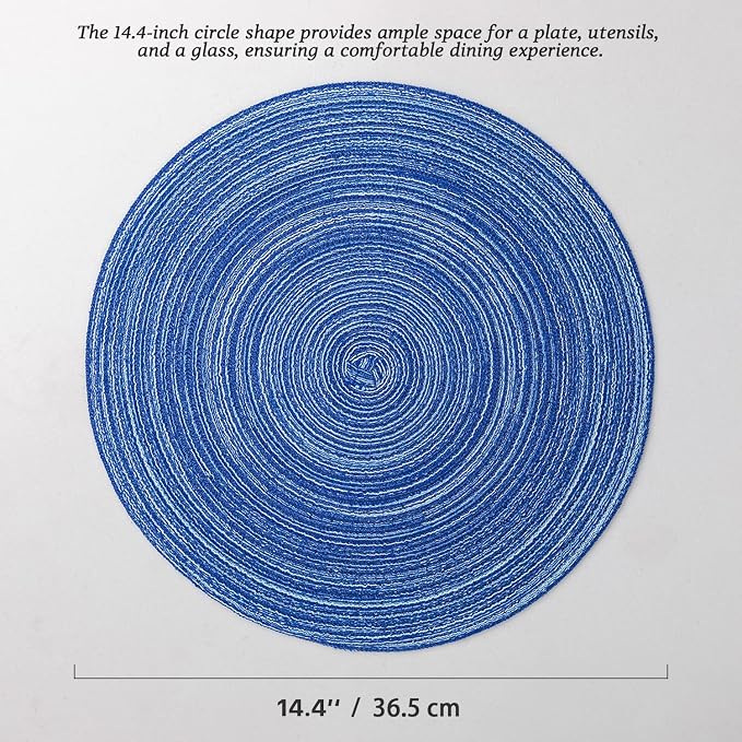 Round Placemats Set of 8 Woven Placemats Washable Braided Table Mats for Dining Table Heat Resistant Non-Slip Circle Place Mats(Royal Blue)
