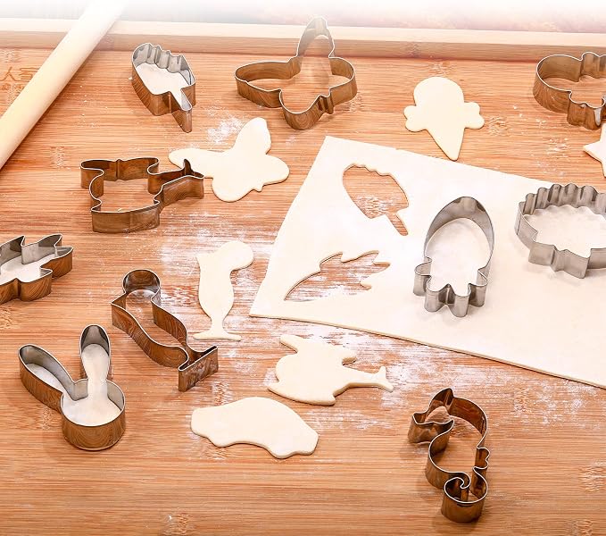 108 Pcs Metal Cookie Cutters Set Stainless Steel Biscuit Cutter Molds Include Heart Star Round Flower Vehicle Sea Creatures Alphabet Numbers Ice Cream Cone Fruit Shapes Cookie Cut Tools for Baking