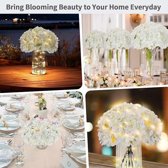 Artificial Hydrangea Flowers Bulk 64PCS with Stems, Full Fluffy Silk Hydrangea Heads for DIY Floral Arrangements, Wedding Table Centerpieces, Vase Fillers, Party Decorations, Home Decor