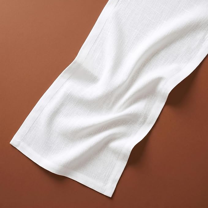 Solino Home Linen White Table Runner 120 Inches Long - 100% Pure Linen Dining Table Runner 14 x 120 Inch for Spring, Summer, 4th of July - Fete
