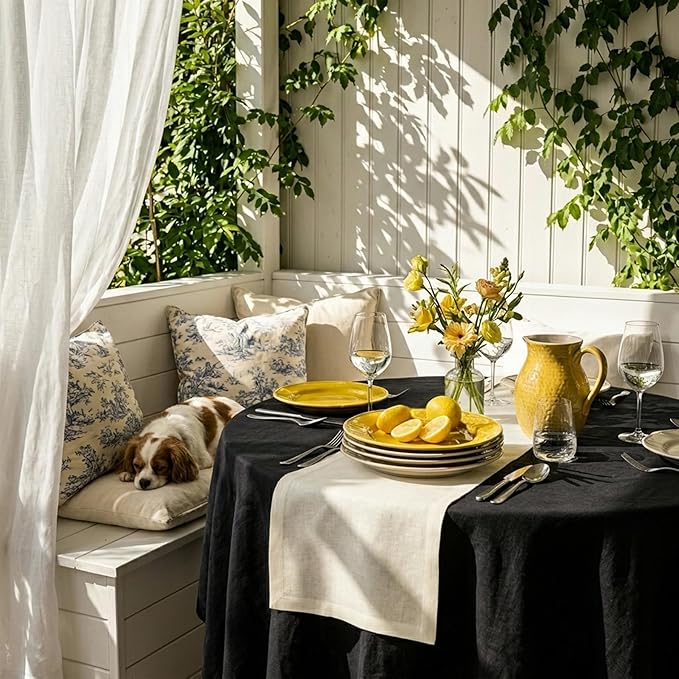 Solino Home Linen Ivory Table Runner 36 Inches - 100% Pure Linen Small Table Runner 14 x 36 Inch Ideal for Dresser and Coffee Tables - Spring, Summer - Fete